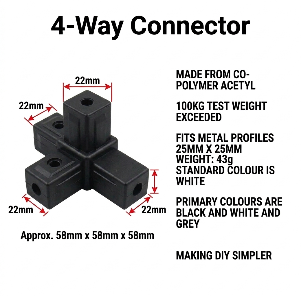 25mm-Connector-4-Way-Black