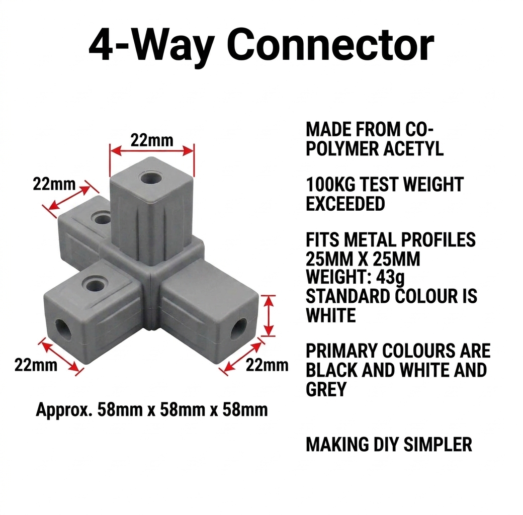 25mm-Connector-4-Way-Grey