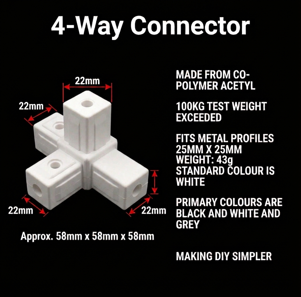 25mm-Connector-4-Way-White