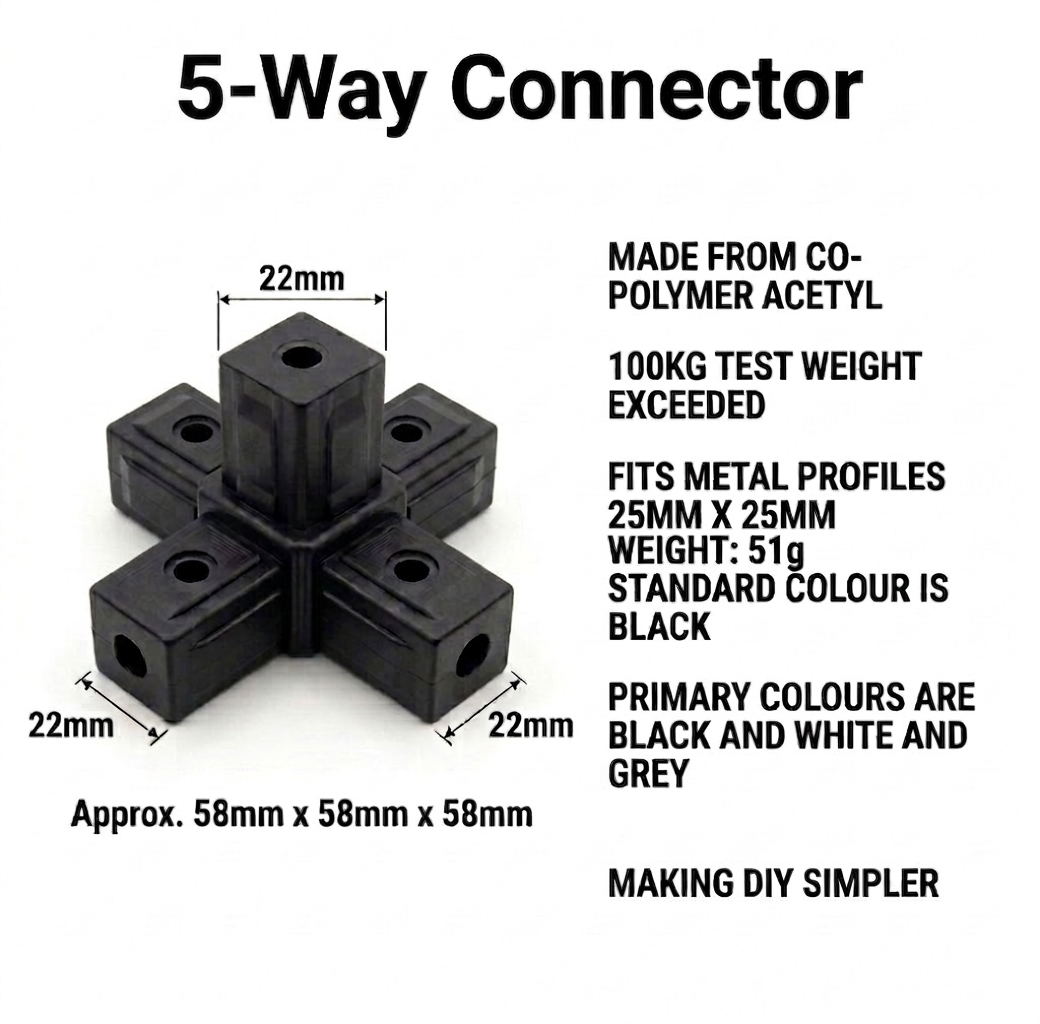 25mm-Connector-5-Way-Black