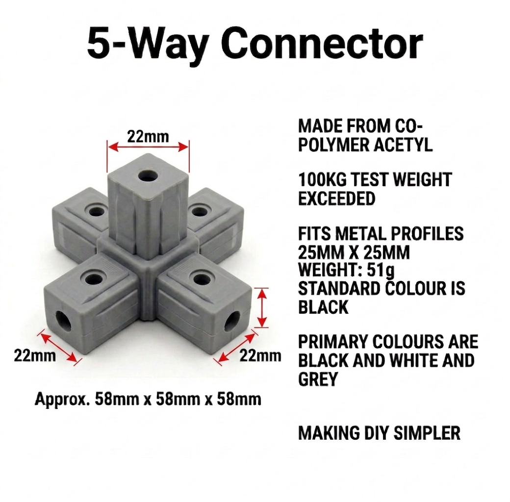 25mm-Connector-5-Way-Grey