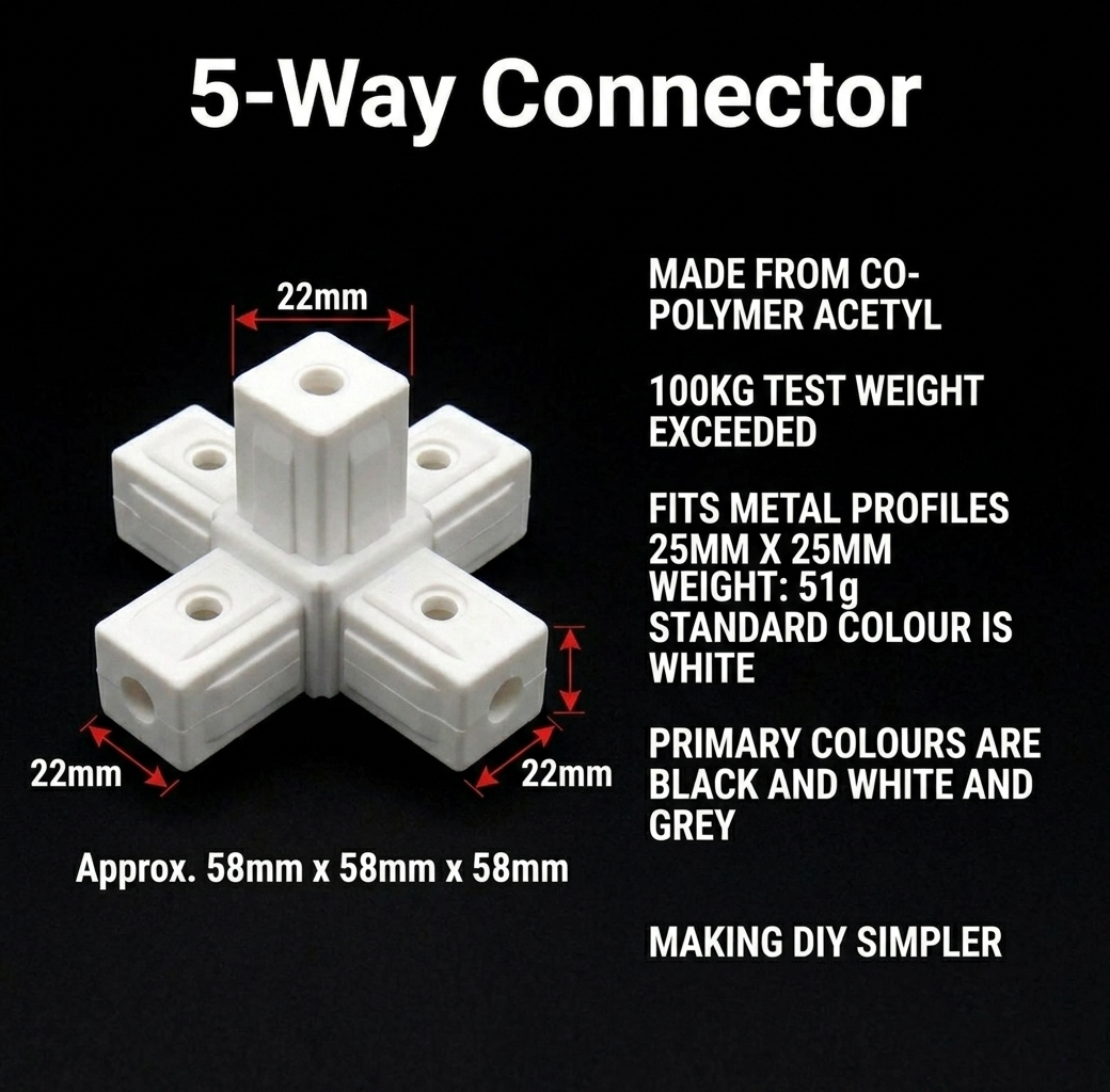 25mm-Connector-5-Way-White