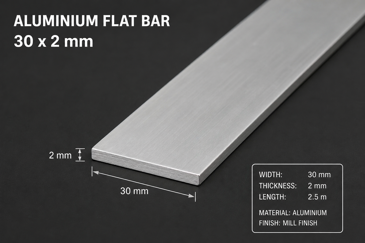 Aluminium flat bar 30×2 mm with 3 m length - Cyberacrylics & Signs Aluminium flat bar 30×2 mm with 3 m length